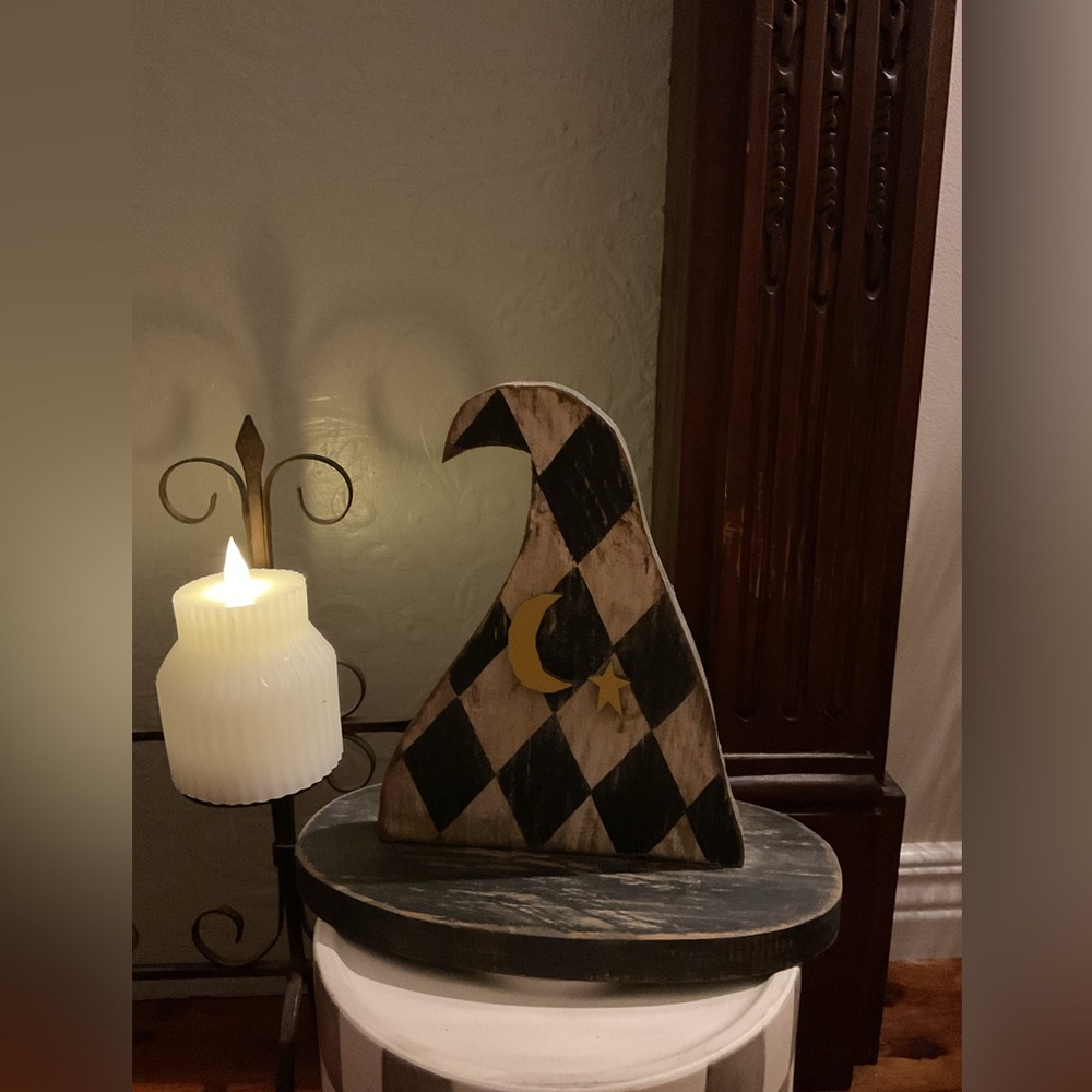 Hand Painted by myself - Wooden Reversible Witch Hat Halloween Decor 9.5x9